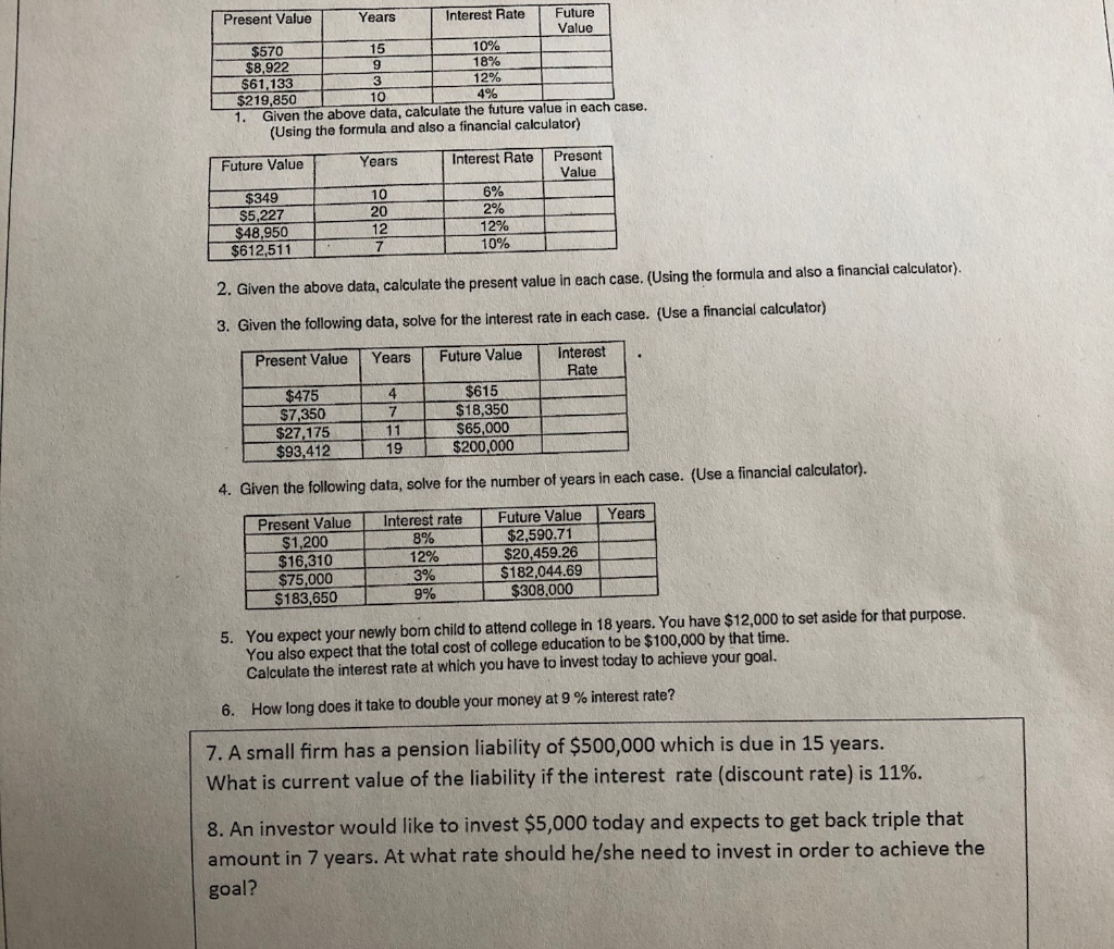  9 Present Value Years Interest Rate Future Value $570 15 10%