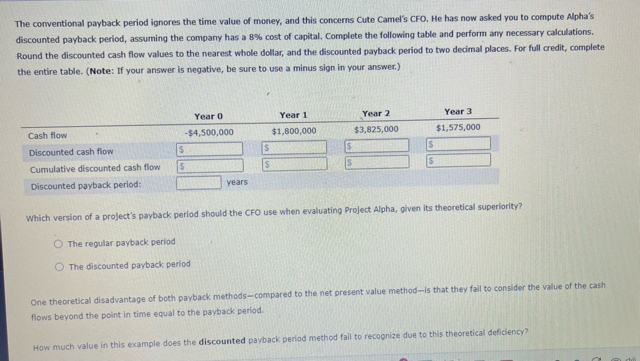 payback period that helps in their capital budgeting decisions. Consider the case