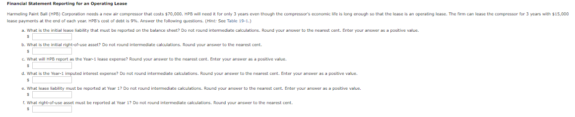 Financial Statement Reporting for an Operating Lease Harmeling Paint Ball (HPB) Corporation