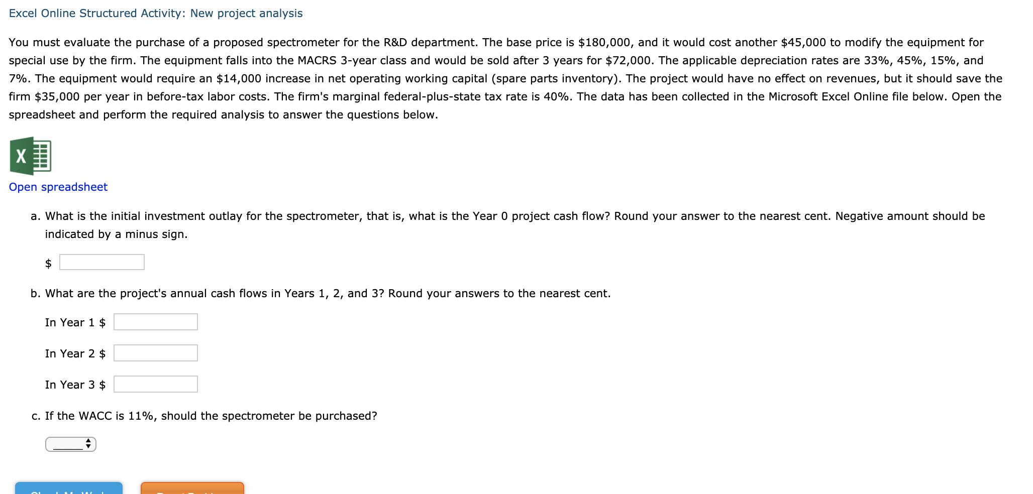 Excel Online Structured Activity: New project analysis You must evaluate the