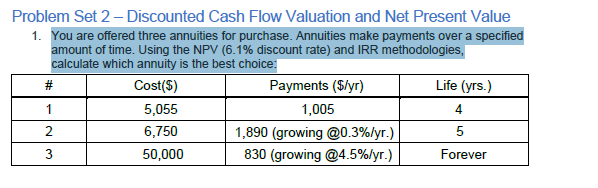  Problem Set 2 - Discounted Cash Flow Valuation and Net Present