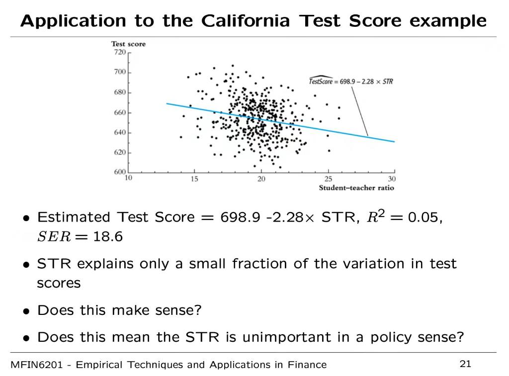 Application to the California Test Score example Test score 720 700