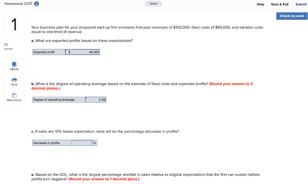  Homework Ch17 A Saved Help Save & Exit Submit Check my