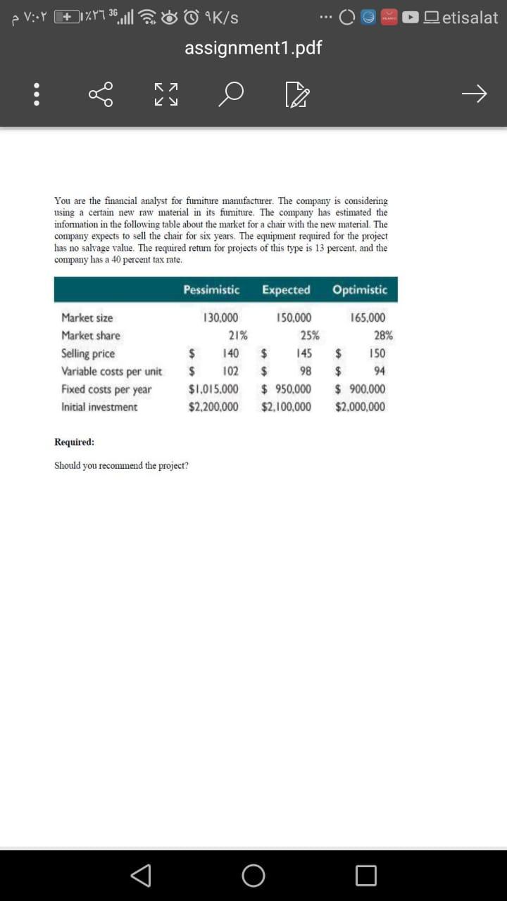 please solve this problem 36 % 1 + : 9K/s etisalat assignment1.pdf