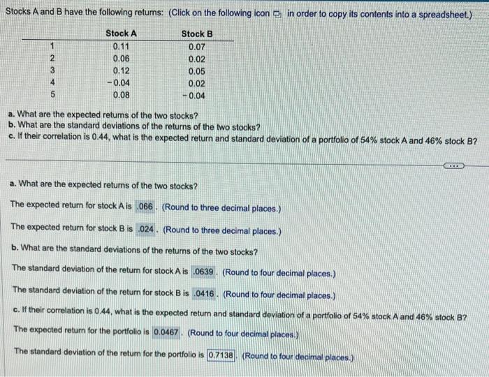 I cant get letter C standard deviation, anyone can help? Stocks A