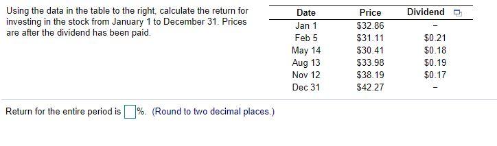 Date Dividend Using the data in the table to the right,