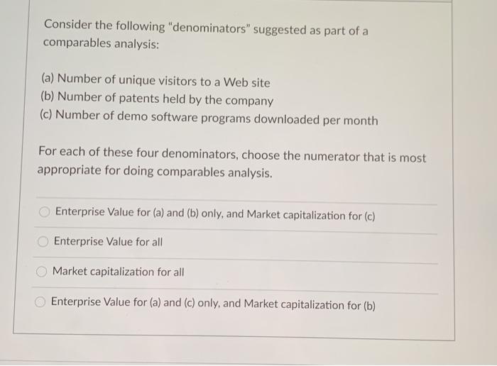 please help please help Consider the following "denominators" suggested as part of