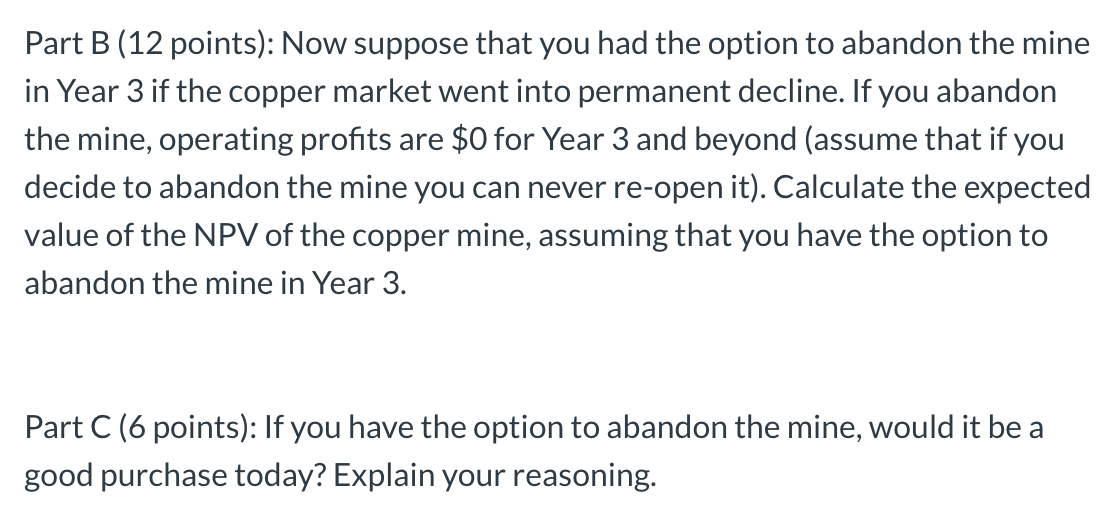 a copper mine for $100 million. The purchase would occur in Year