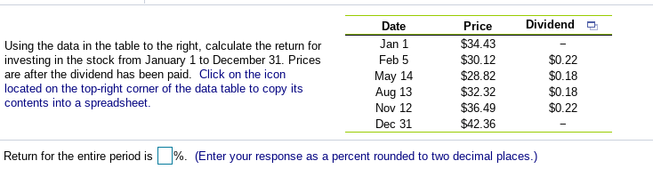  Dividend Date Price Using the data in the table to the