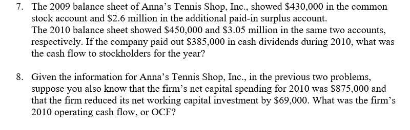 please answer both questions !!! 7. The 2009 balance sheet of