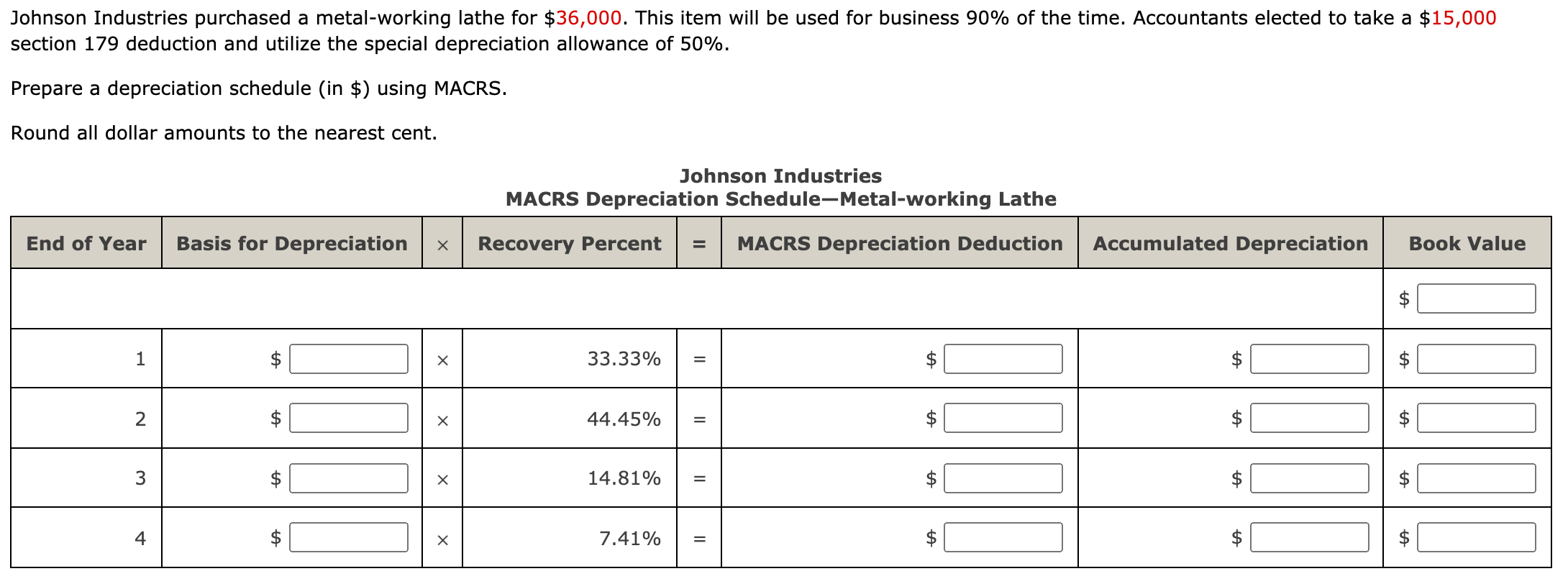 tenth of a cent when necessary. Asset Cost Salvage Value Units of