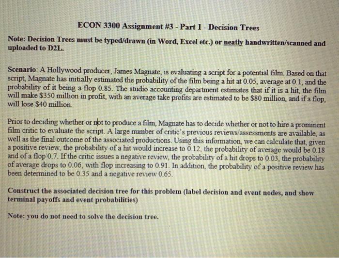  ECON 3300 Assignment #3 - Part 1 - Decision Trees Note: