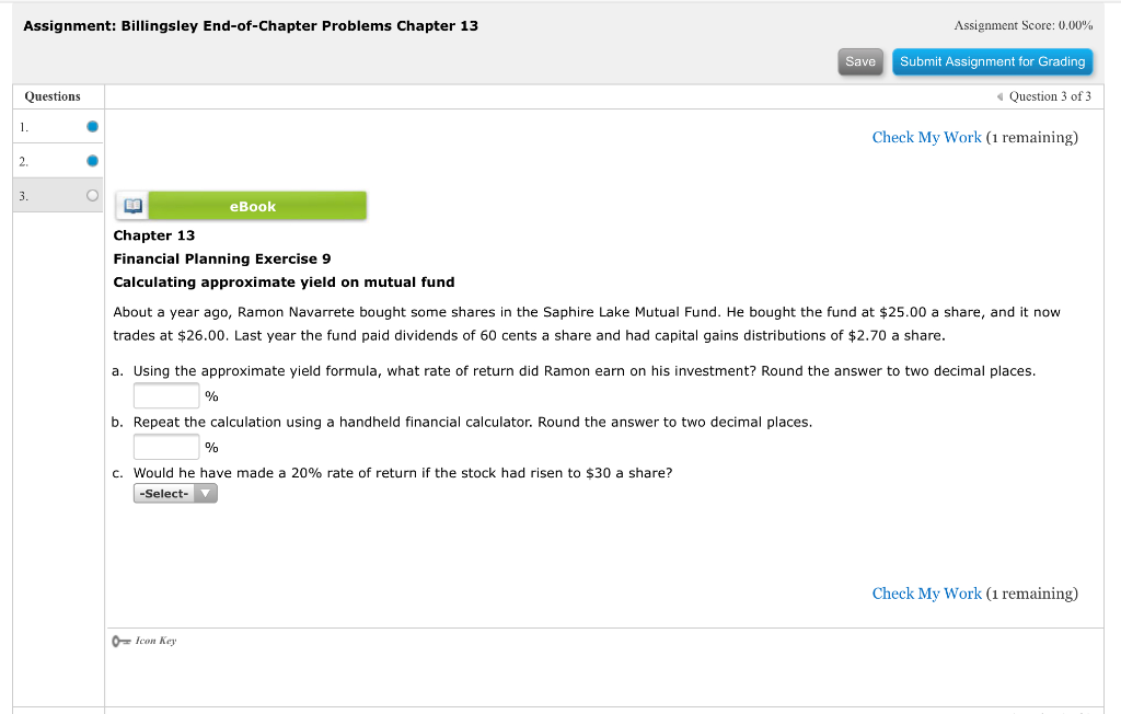  Assignment: Billingsley End-of-Chapter Problems Chapter 13 Assignment Score: 0.00% Save Submit