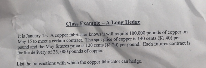  Class Example-A Long Hedge It is January 15. A copper fabricator