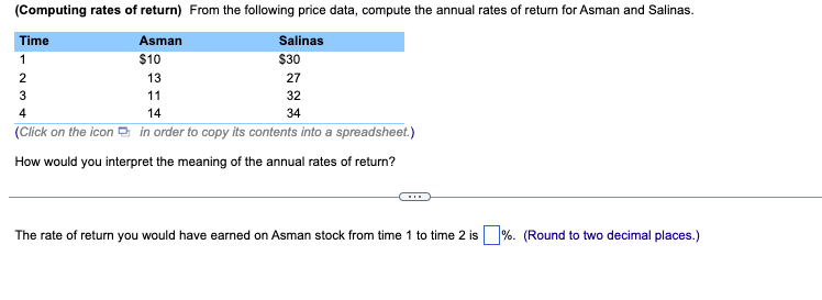  (Computing rates of return) From the following price data, compute the