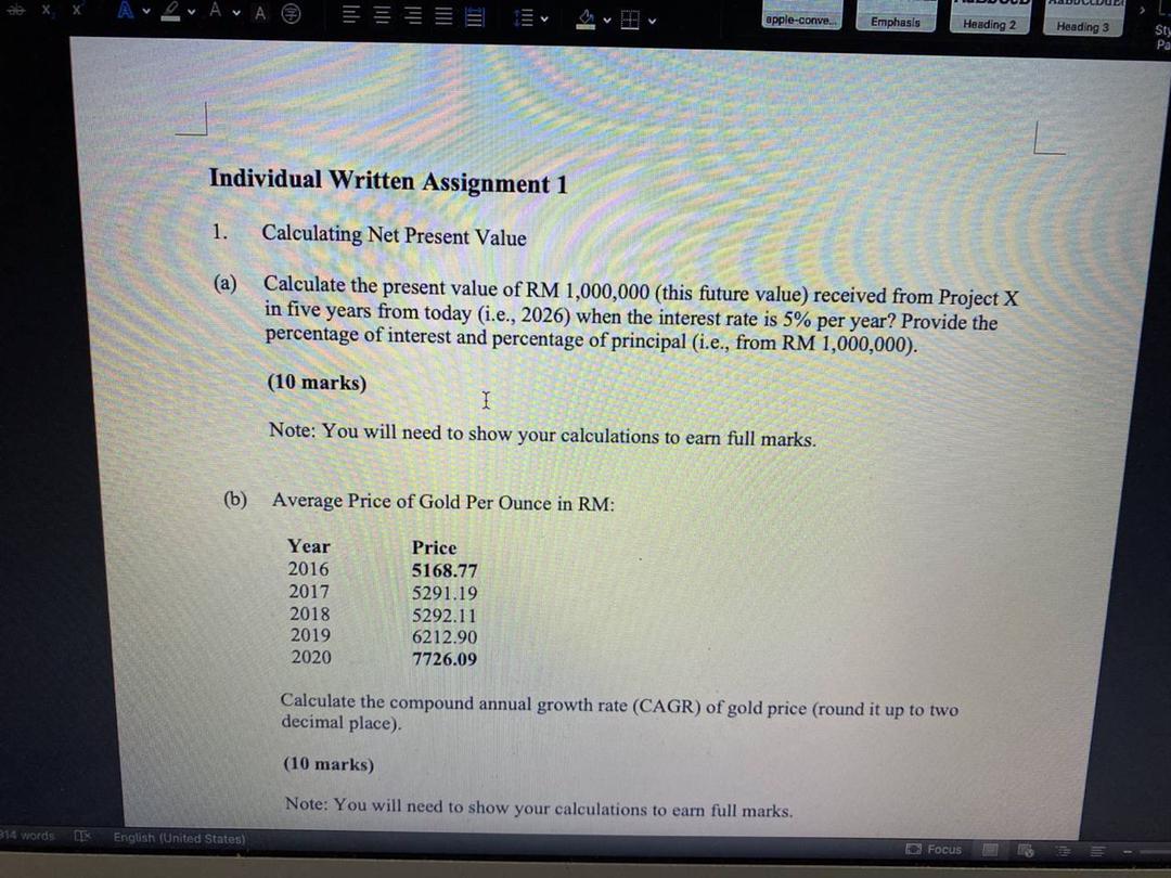  opple-conve. Emphasis Heading 2 Heading 3 Sty Pai Individual Written Assignment
