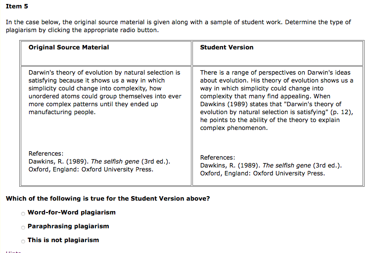 Item 5 In the case below, the original source material is