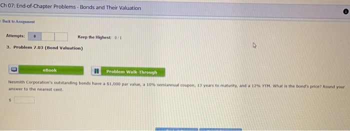  Ch 07: End-of-Chapter Problems - Bonds and Their Valuation Back to