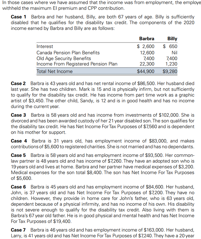 There are seven independent cases which follow. Each case involves various assumptions