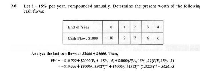 in Problem 7.6, for i-8% per year, compounded annually. Ans. $3727.20 7.2