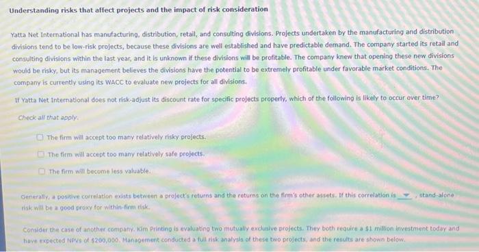  Understanding risks that affect projects and the impact of risk consideration