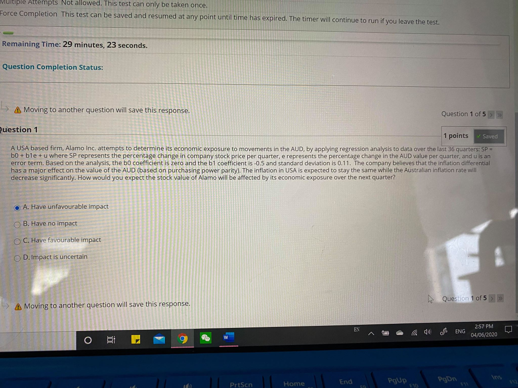  Multiple Attempts Not allowed. This test can only be taken once.