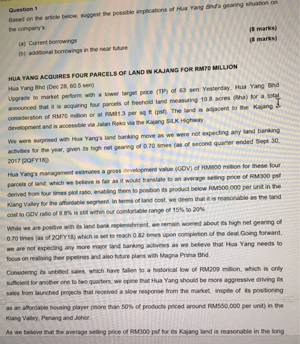  Question 1 Based on the article below, suggest the possible implications