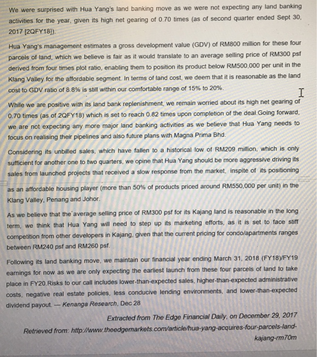 of Hua Yang Bhd's gearing situation on the company's (8 marks) (a)