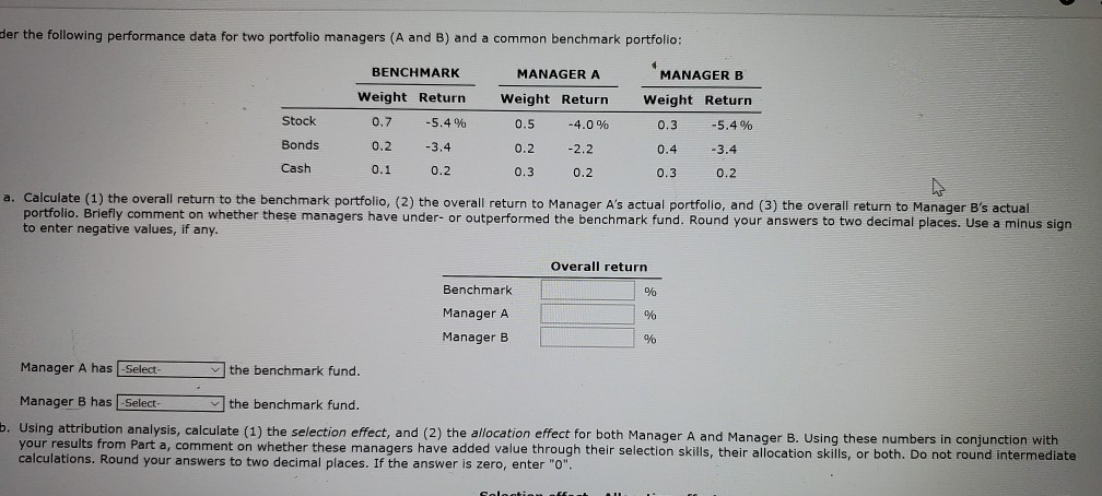  can you please show calculations der the following performance data for