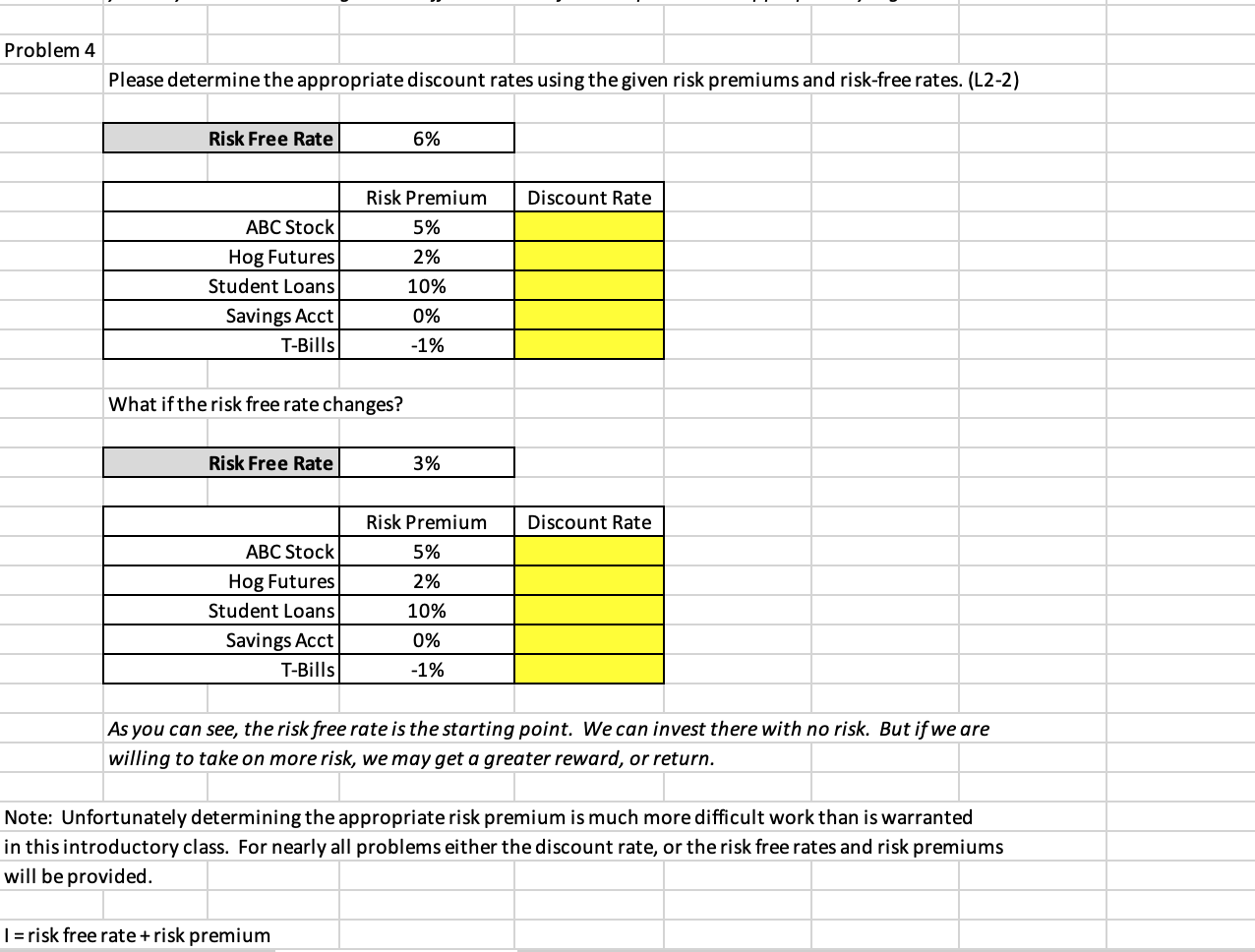 1, please complete the following table: (Use either Excel formulas or your