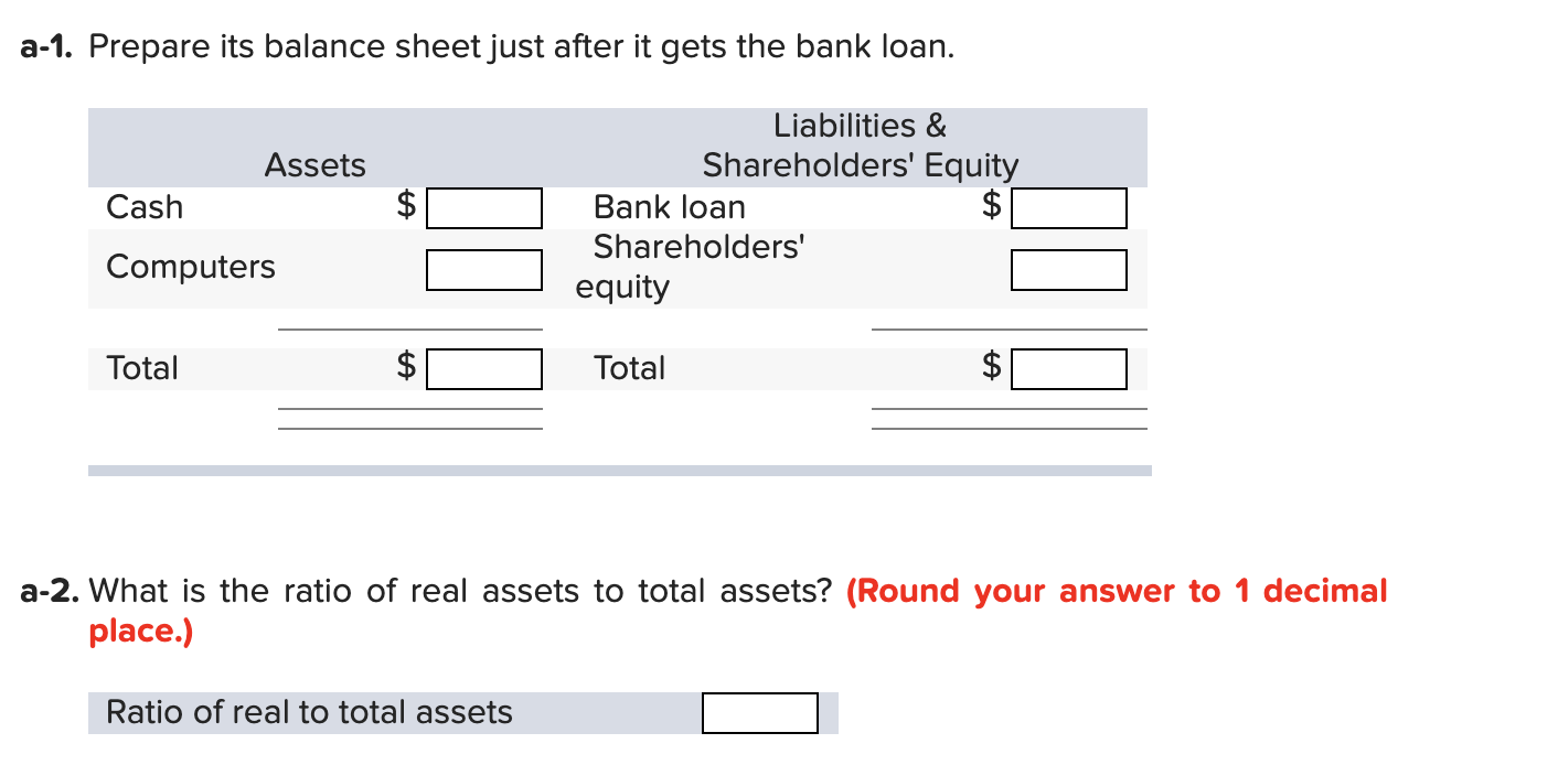 owns computer equipment worth $45,000 and has cash on hand of $25,000