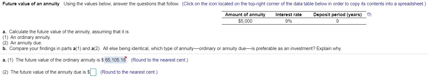 Please complete Question A2 and Question B Future value of an annuity
