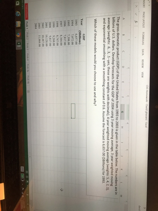  Exce NSERT PAGE LAYOUT FORMULAS DATA REVIEW VIEW david The gross