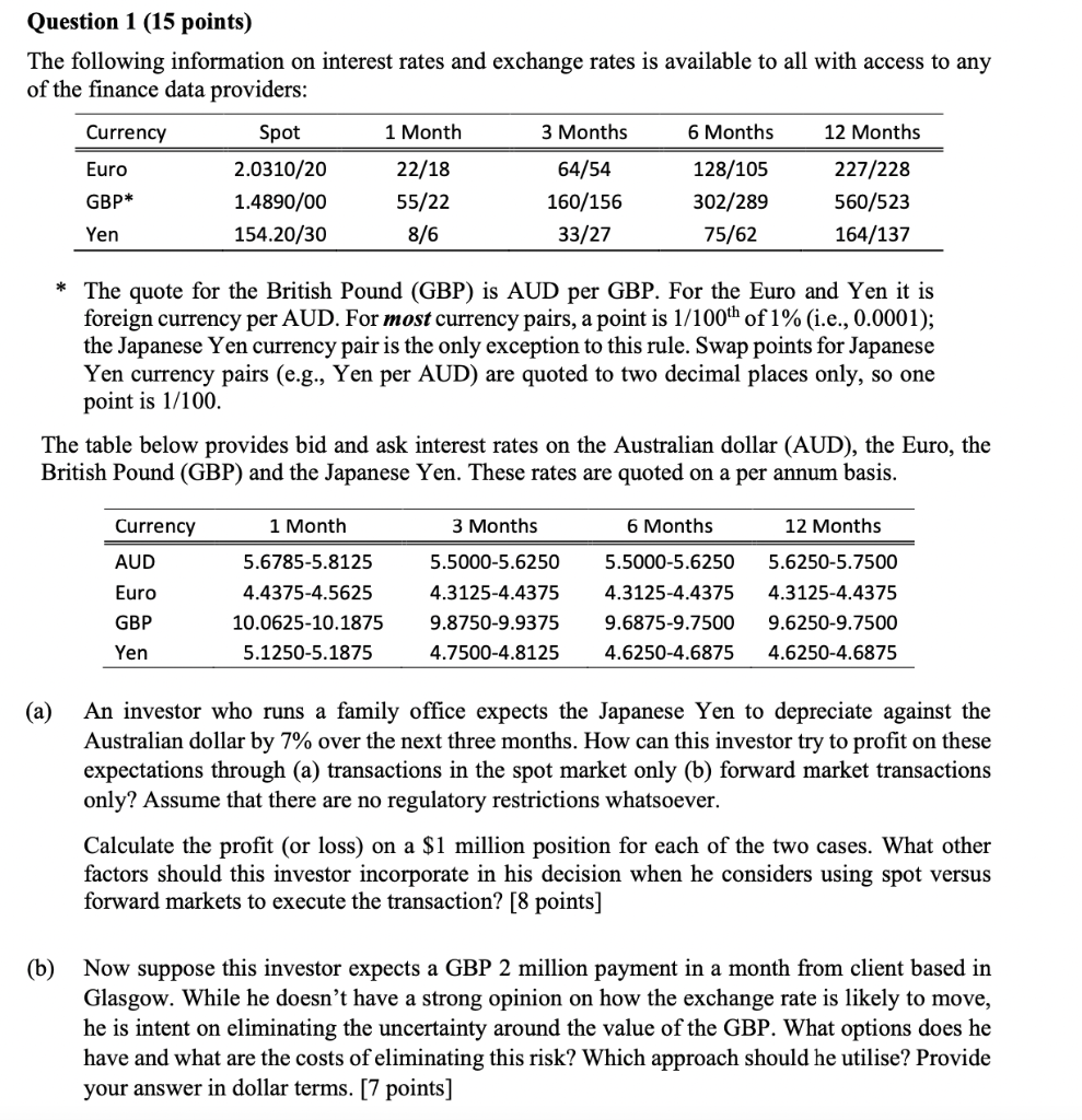 Question b) - ignore part A Question 1 (15 points) The following