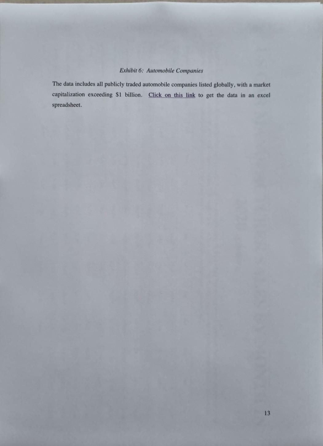 made to get to your conclusion b. Your final recommendation Exhibits: Please