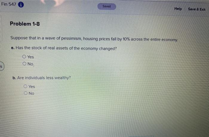  Fin 547 0 Saved Help Save & Exit Problem 1-8 Suppose