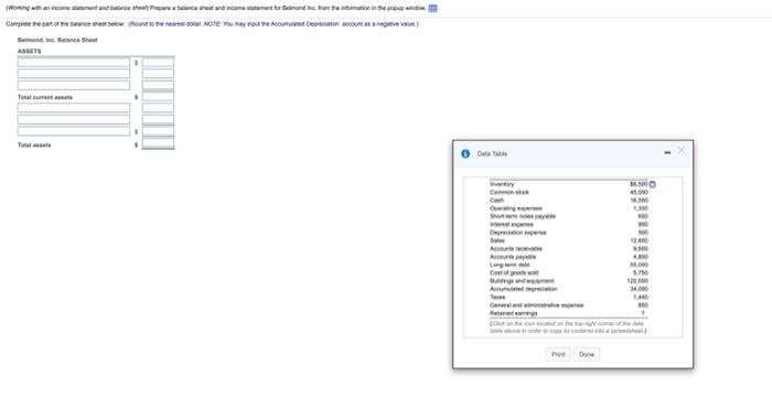  (Working with an income statement and balance sheet) Prepare a balance