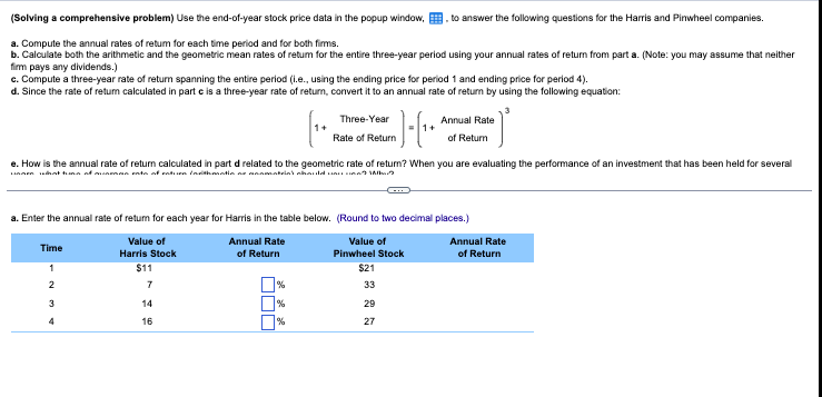 (Solving a comprehensive problem) Use the end-of-year stock price data in