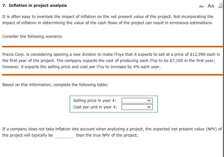  7. Inflation in project analysis Aa Aa E It is often