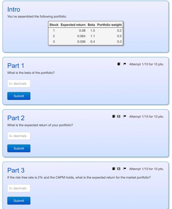 please answer all , thank you! Intro You've assembled the following portfolio: