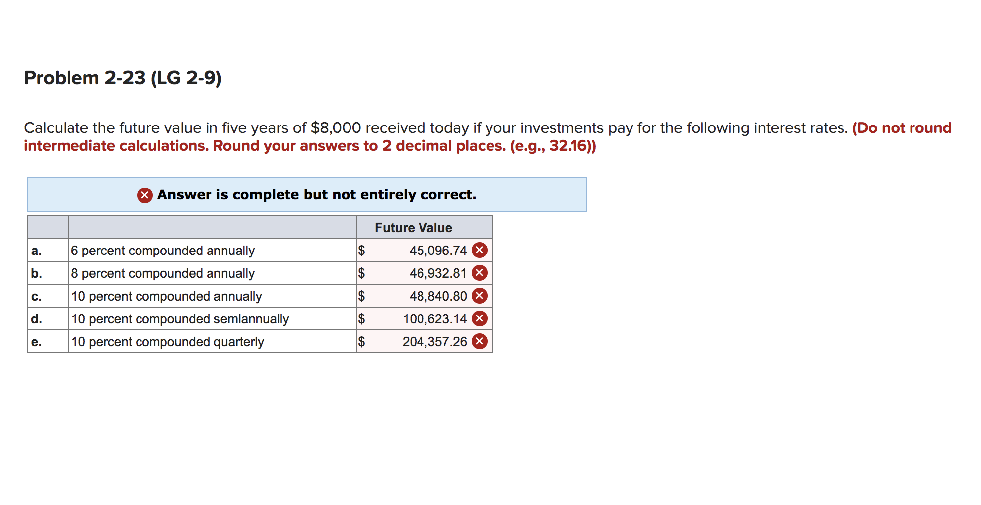  Problem 2-23 (LG 2-9) Calculate the future value in five years