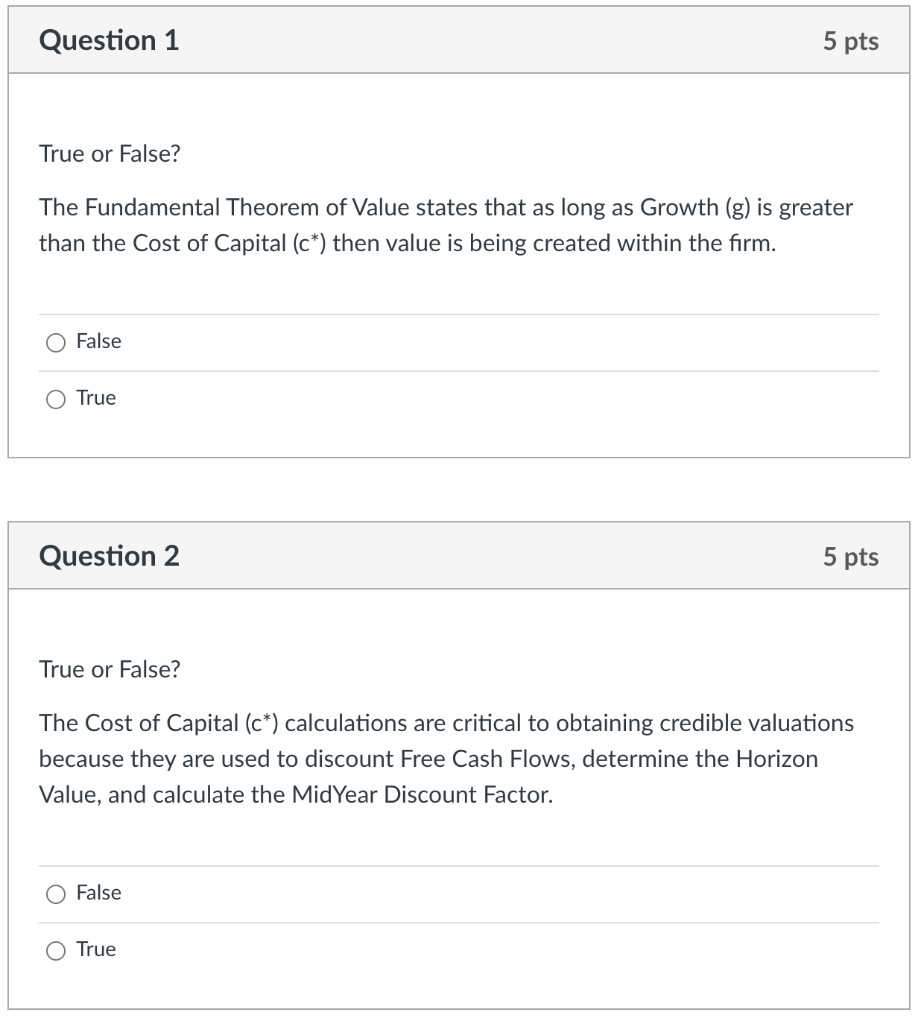  Question 1 5 pts True or False? The Fundamental Theorem of