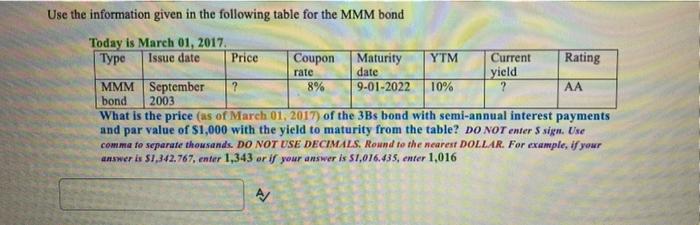  Use the information given in the following table for the MMM