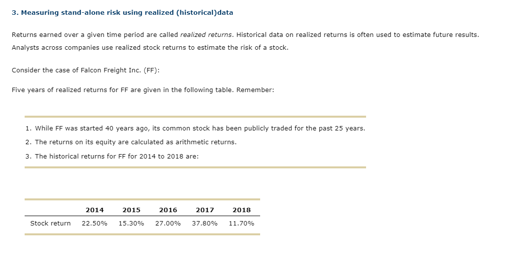 a. Given the preceding data, the average realized return on FFs stock