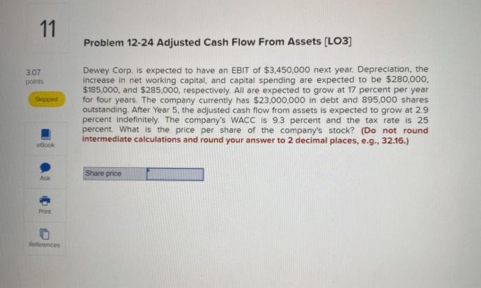 11 Problem 12-24 Adjusted Cash Flow From Assets (LO3) 307 points