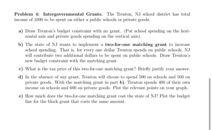 help solve Problem 4: Intergovernmental Grants. The Trenton, NJ school district has