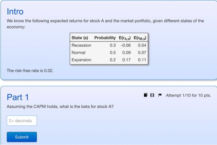 please answer and show work We know the following expected returns for