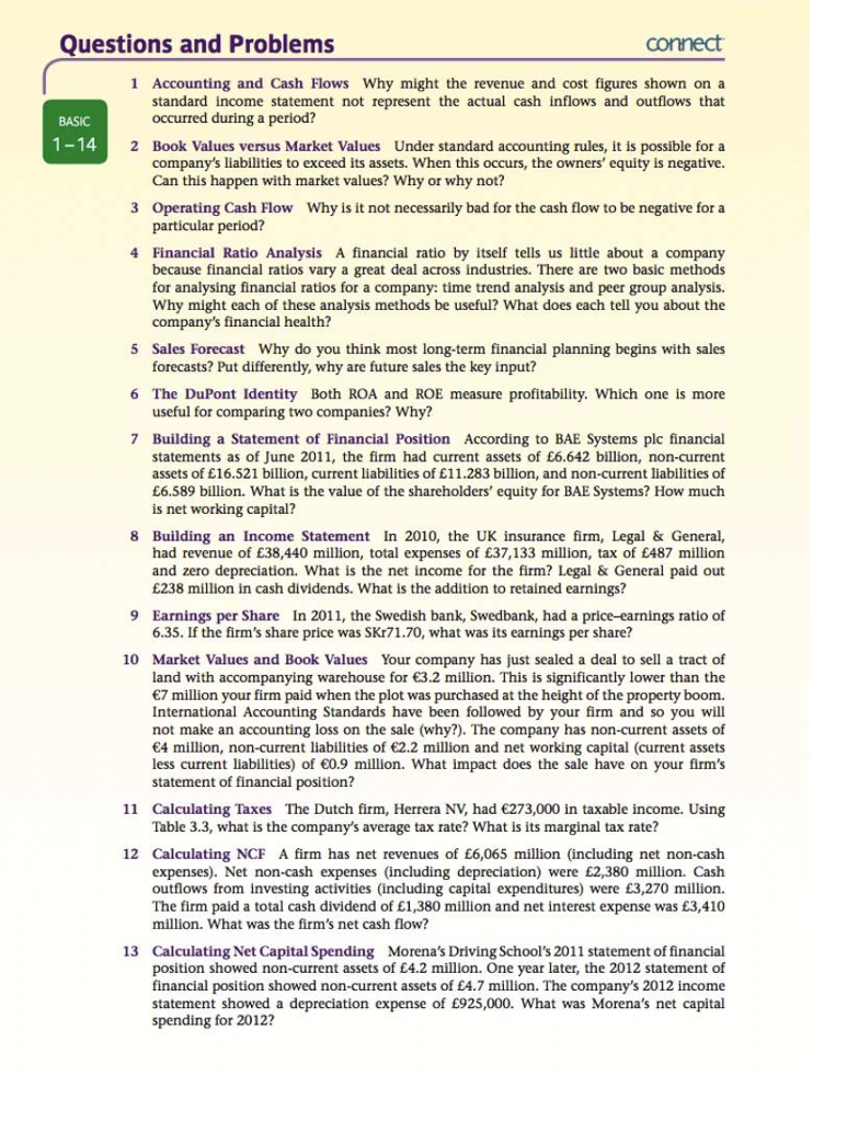 Question 1 to 4, 7, 12, 13 Questions and Problems connect 1