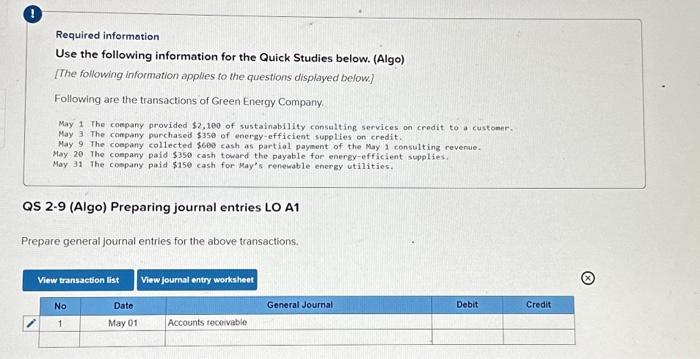  Required information Use the following information for the Quick Studies below.