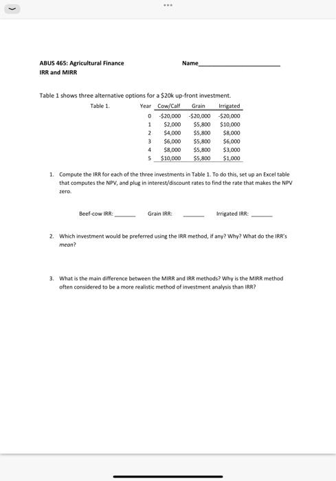 questions 1, 2, 3, 4, & 5 > ABUS 465: Agricultural Finance